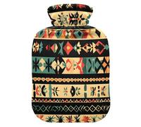 Botella de agua con patrones étnicos tradicionales para agua caliente con cubierta suave, compresa caliente de 2 litros para calambres menstruales, alivio del dolor de cuello y hombros, alivio del
