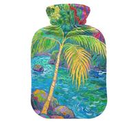Botella de agua con pintura al óleo y río selva tropical para agua caliente con cubierta suave, bolsas de agua de 1 litro para aliviar el dolor de cuello y hombros