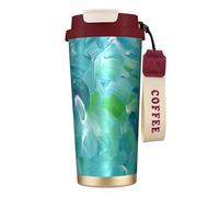 Botella de agua con textura de pintura al óleo azul con tapa con popote, de acero inoxidable, boca ancha, aislada, a prueba de fugas, para mujer, color rojo