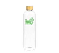 Botella de Agua Cristal 1 L - Vidrio Borosilicato con Tapón de Bambú - Water Bottle Antifugas - Reutilizable y Reciclable - Sin BPA - Resistente al Impacto y Altas Temperaturas