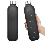 Botella de agua de 32 onzas, botellas de agua deportivas de estilo esmerilado, sin BPA, con marcador de tiempo, botellas de agua a prueba de fugas de boca pequeña con correa para gimnasio, fitness