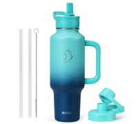 Botella de agua de 40 onzas que cabe en el portavasos, vaso aislado BUZIO con asa y popote para automóvil, taza de café de viaje de acero inoxidable de doble pared que mantiene el frío durante 48