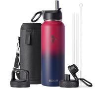 Botella de agua de 40 oz aislada con pajita y cepillo, Coolflask de acero inoxidable al vacío metálico con 3 tapas, botella de agua para deportes, gimnasio u oficina, mantiene frío 48H caliente 24H