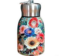 Botella de agua de acero inoxidable 316 de 300 ml, con diseño retro, a prueba de fugas, mantiene las bebidas calientes aisladas o frías (flor verde)