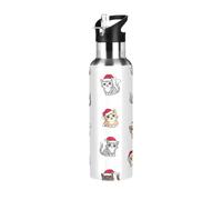 Botella de agua de acero inoxidable aislada al vacío de 20 onzas, botellas de agua a prueba de fugas para gimnasio, al aire libre, viajes, escuela, lindos gatos de Papá Noel, color blanco