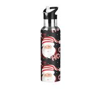 Botella de agua de acero inoxidable aislada al vacío de 32 onzas, botellas de agua a prueba de fugas para gimnasio, al aire libre, viajes, escuela, Navidad, Papá Noel, rojo y negro