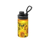 Botella de agua de acero inoxidable aislada de doble pared con estampado de girasoles 12 onzas para bebidas frías y calientes