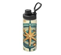 Botella de agua de acero inoxidable con aislamiento al vacío de 530 ml, diseño retro de estrella de mar a prueba de fugas con asa de transporte, taza térmica para deportes, escuela, viajes, gimnasio