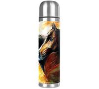 Botella de agua de acero inoxidable con diseño de caballos marrones con pintura al óleo a prueba de fugas, termo aislante para bebidas frías y calientes, 500 ml, para oficina, escuela, viajes