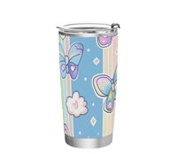Botella de agua de acero inoxidable con diseño de mariposas y flores, taza de café de viaje para agua, té helado o café, simplemente moderno, vaso aislado al vacío de 20 onzas