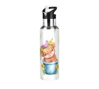 Botella de agua de acero inoxidable de 20 onzas, botellas de agua a prueba de fugas para gimnasio, al aire libre, viajes, escuela, linda vaca de las tierras altas rústicas