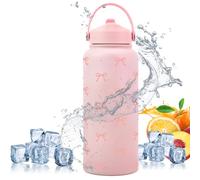 Botella De Agua De Acero Inoxidable: Termo De 1 Litro, Lindo Patrón De, Taza De Viaje A Prueba De Fugas, Herramienta De Hidratación Deportiva Portátil | Botella De Bebidas Para El Hogar, Escuela