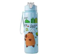Botella de agua de Capybara, 700 ml de botella de agua Kawaii con paja, tazas de bebidas a prueba de fugas con mango para mujeres deportes para acampar de caminata de picnic, azul, caminata de campam