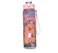 Botella de agua de Capybara 750 ml Botella de agua Kawaii transparente con tazas para beber fugas de paja con mango para mujeres Sports Camping Picnic Camiseta Viajamiento, Estilo 3, caminata de camp