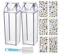 Botella de Agua de cartón de Leche, 2 Pièces Botella de Leche Transparente Cuadrada Recipiente Lindo Reutilizable de 500 ml para Actividades de Viaje