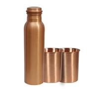Botella de agua de cobre ayurvédica con beneficios para la salud, recipiente de cobre para deportes, fitness, yoga, hogar, oficina, hotel y un regalo (1 botella y 2 vasos) (martillado)