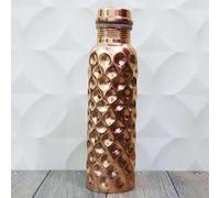 Botella de agua de cobre de 600 ml, diseño a prueba de fugas, recipiente de cobre ayurvédico, beneficios para la salud, inmediatamente 20 onzas para deportes, fitness, sin articulaciones (diamante)
