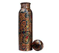 Botella de agua de cobre para viajero 100 % cobre puro, sin juntas, a prueba de fugas - Beneficios para la salud de Ayurveda, elegante botella de cobre, 900 ml (Diseño 07)