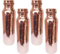 Botella de agua de cobre puro para beneficios de salud ayurvédicos (sin juntas y a prueba de fugas) CONJUNTO DE 4 PIEZAS 600 ML
