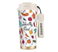 Botella de agua de comida saludable con tapa con popote, de acero inoxidable, boca ancha, aislada, a prueba de fugas, para mujeres, color blanco