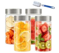 Botella de Agua de Cristal, Botellas de Vidrio 300 ml Con Tapa de Acero Inoxidable, 4 Piezas Botellas de Vidrio Con Escala de MedicióN, Con Cepillo de Limpieza, Contenedor de Jugo Para la Deportes
