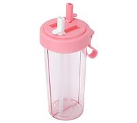 Botella de agua de doble cara de 600 ml, botella mezcladora dual con dos pajitas, taza para beber al aire libre para acampar, senderismo, viajes, oficina, gimnasio(Rosado)