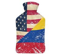 Botella de agua de goma con bandera retro de Estados Unidos y Columbia con cubierta de felpa suave, bolsa de agua caliente para invierno, manos y pies, protección contra el frío, 1000 ml