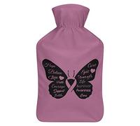 Botella de agua de goma con cinta rosa mariposa para concienciación sobre el cáncer con cubierta de felpa suave, bolsa de agua caliente para invierno, manos y pies, protección contra el frío, 1000 ml