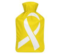 Botella de agua de goma con cinta sobre el mundo amarillo para la infancia con cubierta de felpa suave, bolsa de agua caliente para invierno, manos y pies, protección contra el frío, 1000 ml