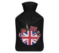 Botella de agua de goma con cubierta de felpa suave para inyección, con diseño de Big Ben, autobús, taxi, taxi, con diseño de bandera del Reino Unido, bolsa de agua caliente para invierno, manos y pies, protección contra el frío, 1000 ml