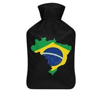 Botella de agua de goma con diseño de bandera de Brasil con cubierta de felpa suave, bolsa de agua caliente para invierno, manos y pies, protección contra el frío, 1000 ml