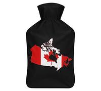 Botella de agua de goma con diseño de bandera de Canadá con cubierta de felpa suave, bolsa de agua caliente para invierno, manos y pies, protección contra el frío, 1000 ml