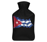 Botella de agua de goma con diseño de bandera de Cuba con cubierta de felpa suave, bolsa de agua caliente para invierno, manos y pies, protección contra el frío, 1000 ml
