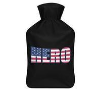 Botella de agua de goma con diseño de bandera de héroe americano con cubierta de felpa suave, bolsa de agua caliente para invierno, manos y pies, protección contra el frío, 1000 ml