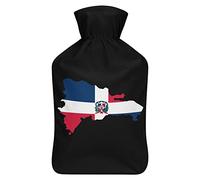 Botella de agua de goma con diseño de bandera de la República Dominicana con cubierta de felpa suave, bolsa de agua caliente para invierno, manos y pies, protección contra el frío, 1000 ml