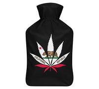 Botella de agua de goma con diseño de bandera de malas hierbas de California con cubierta de felpa suave, bolsa de agua caliente para invierno, manos y pies, protección contra el frío, 1000 ml