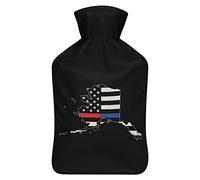 Botella de agua de goma con diseño de bandera de policía y bomberos de Alaska con cubierta de felpa suave, bolsa de agua caliente para invierno, protección contra el frío, 1000 ml