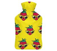 Botella de agua de goma con diseño de calavera y fresa con cubierta de felpa suave, bolsa de agua caliente para invierno, protección contra el frío, 1000 ml