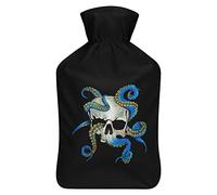 Botella de agua de goma con diseño de calavera y pulpo con cubierta de felpa suave, bolsa de agua caliente para invierno, manos y pies, protección contra el frío, 1000 ml