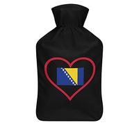 Botella de agua de goma con diseño de corazón rojo bosnio, con funda de felpa suave, bolsa de agua caliente para invierno, manos y pies, protección contra el frío, 1000 ml