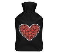 Botella de agua de goma con diseño de corazón rojo diamante con cubierta de felpa suave, bolsa de agua caliente para invierno, manos y pies, protección contra el frío, 1000 ml