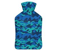 Botella de agua de goma con diseño de delfín azul con cubierta de felpa suave, bolsa de agua caliente para invierno, manos y pies, protección contra el frío, 1000 ml