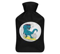 Botella de agua de goma con diseño de dinosaurio en la luna con cubierta de felpa suave, bolsa de agua caliente para invierno, protección contra el frío, 1000 ml