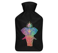 Botella de agua de goma con diseño de elefante bohemio con cubierta de felpa suave, bolsa de agua caliente para invierno, manos y pies, protección contra el frío, 1000 ml