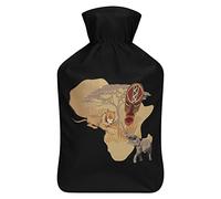 Botella de agua de goma con diseño de elefante de león salvaje de África con cubierta de felpa suave, bolsa de agua caliente para invierno, manos y pies, protección contra el frío, 1000 ml