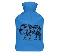 Botella de agua de goma con diseño de elefante tribal con cubierta de felpa suave, bolsa de agua caliente para invierno, manos y pies, protección contra el frío, 1000 ml