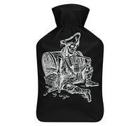 Botella de agua de goma con diseño de esqueleto pirata con cubierta de felpa suave, bolsa de agua caliente para invierno, manos y pies, protección contra el frío, 1000 ml