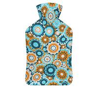Botella de agua de goma con diseño de flores abstractas con cubierta de felpa suave, bolsa de agua caliente para invierno, manos y pies, protección contra el frío, 1000 ml