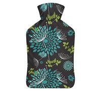 Botella de agua de goma con diseño de flores de dalia con funda de felpa suave, bolsa de agua caliente para invierno, protección contra el frío, 1000 ml