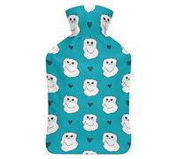 Botella de agua de goma con diseño de gatos y corazones blancos con funda de felpa suave, bolsa de agua caliente para invierno, protección contra el frío, 1000 ml